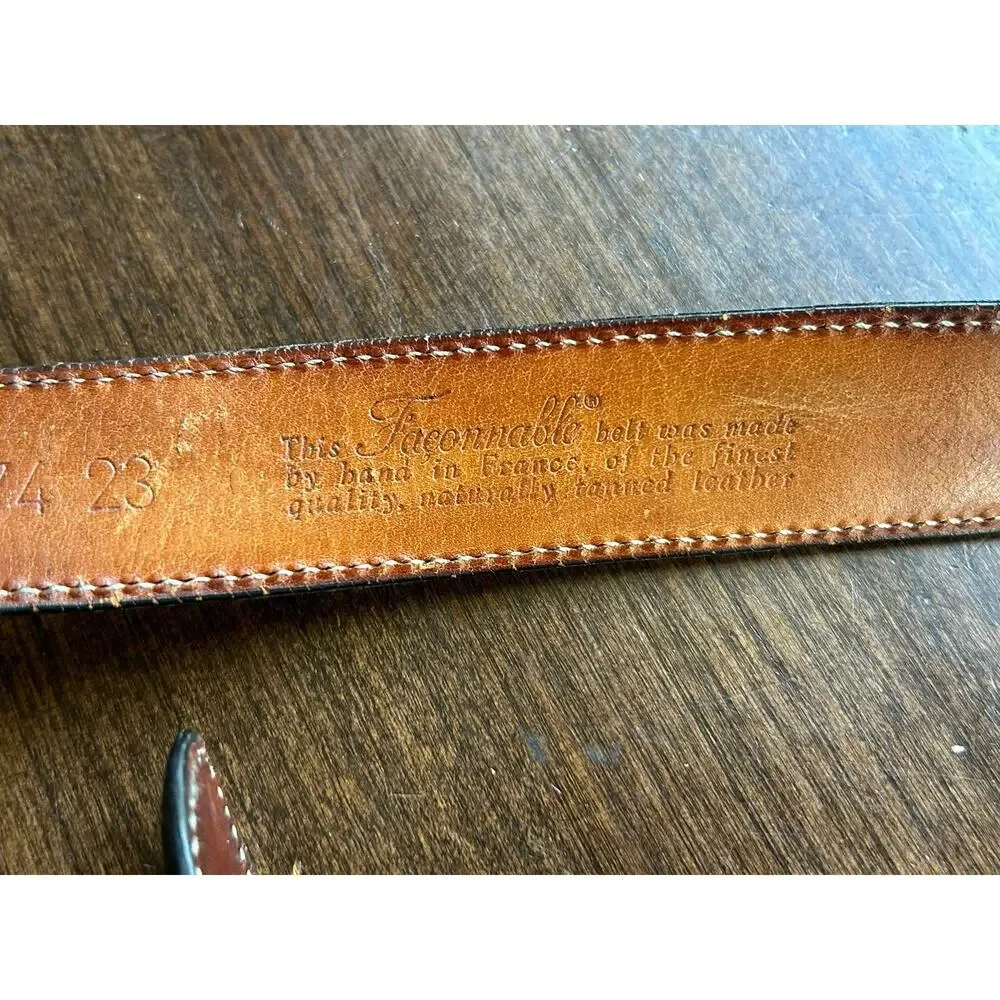 Faconnable belt handcrafted in France black leather croc embossed size 34